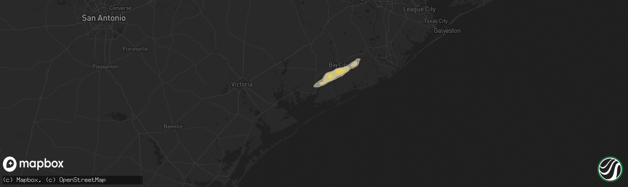 Hail map in Palacios, TX on January 4, 2024