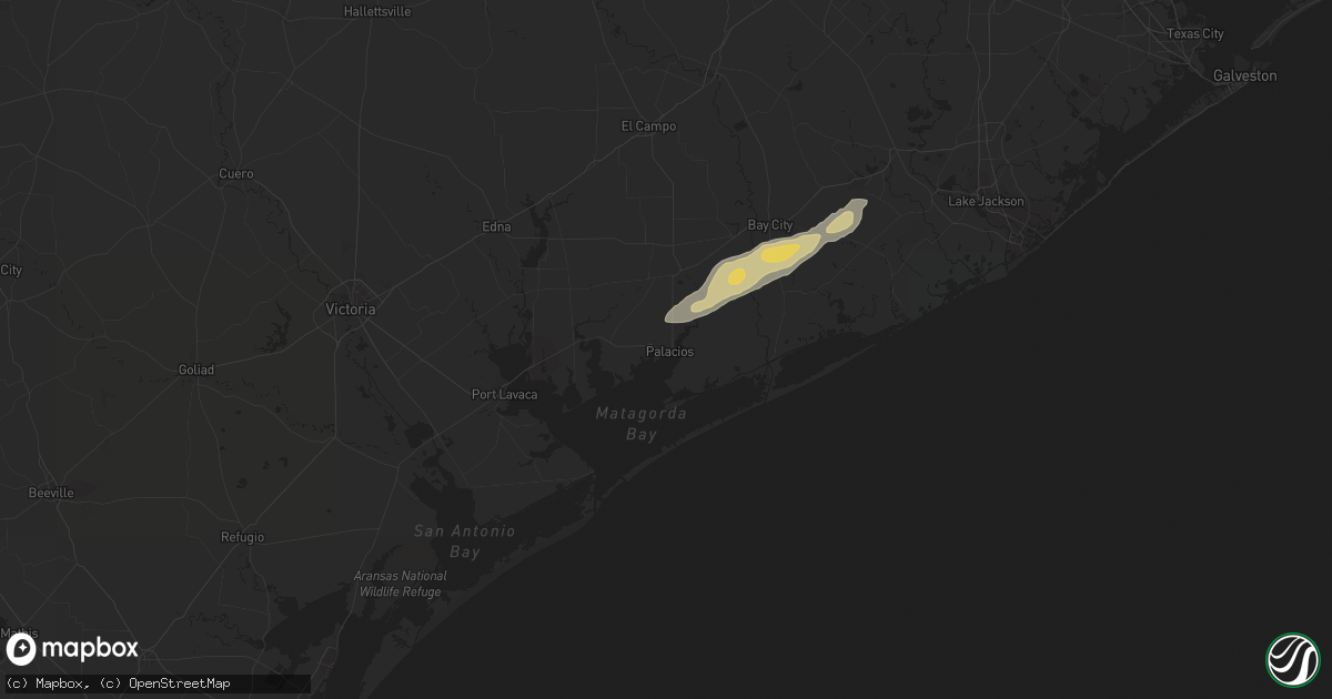 Hail map in Palacios, TX on January 4, 2024