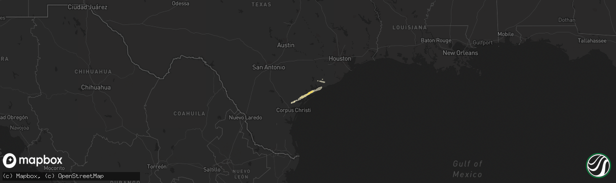 Hail map in Texas on January 6, 2016