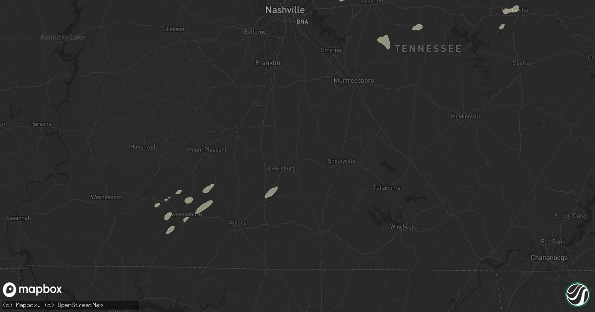 Hail map in Cookeville, TN on January 13, 2013