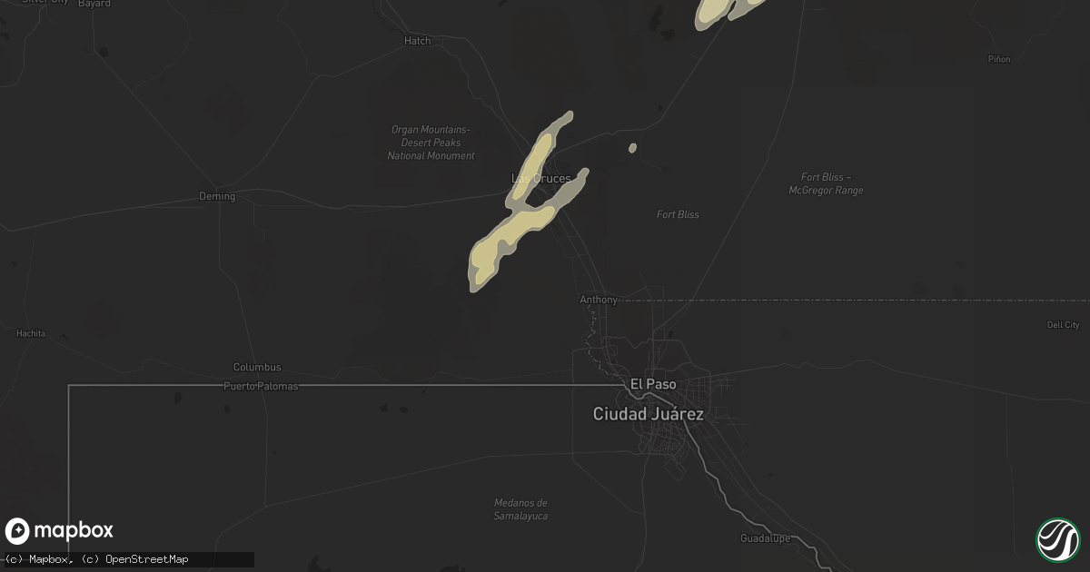 Hail map in White Sands Missile Range, NM on January 14, 2017