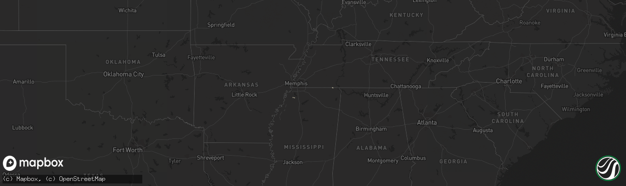 Hail map in Mississippi on January 15, 2020