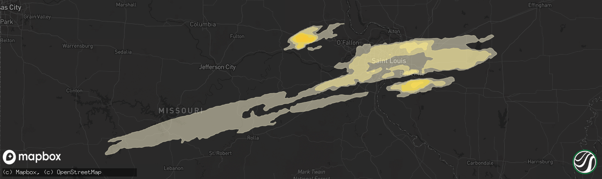 Hail map in Saint Louis, MO on January 16, 2012
