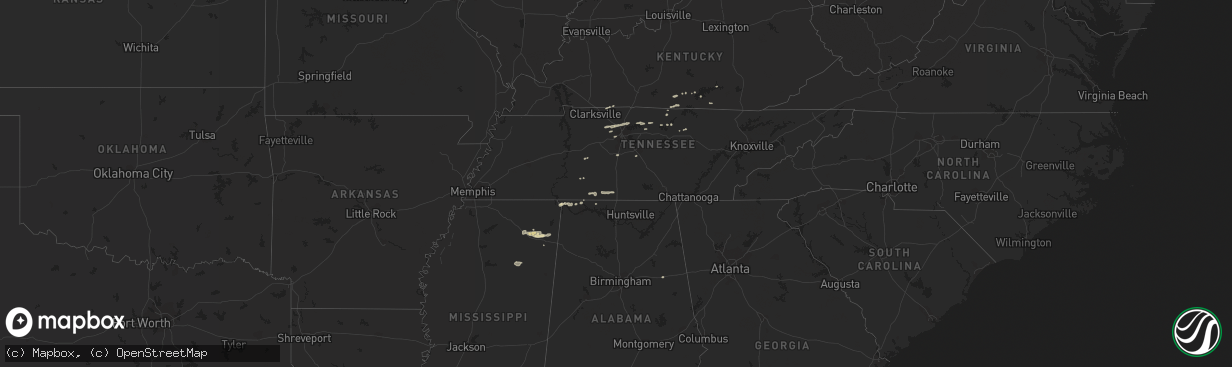 Hail map in Tennessee on January 20, 2012