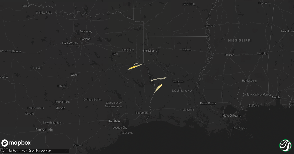 Hail map in Louisiana on January 20, 2016