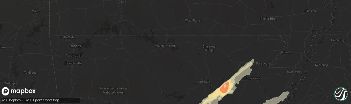 Hail map in Searcy, AR on January 22, 2012