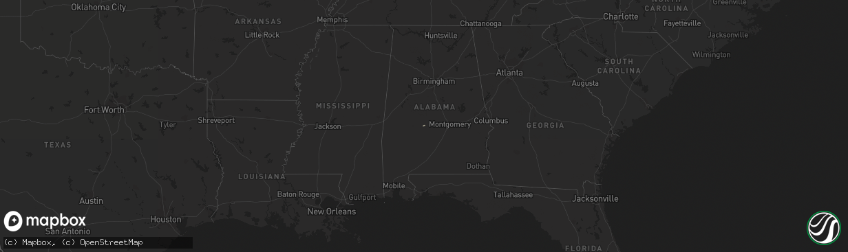 Hail map in Mississippi on January 25, 2017