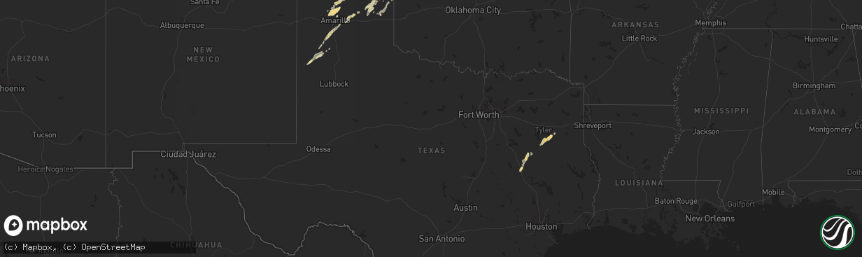 Hail map in Texas on February 2, 2012