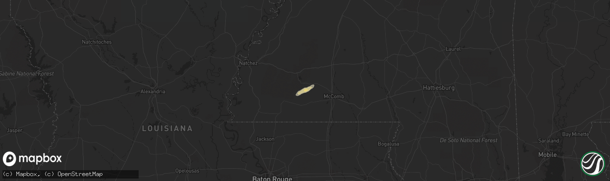 Hail map in Liberty, MS on February 14, 2016