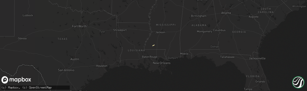 Hail map in Mississippi on February 14, 2016