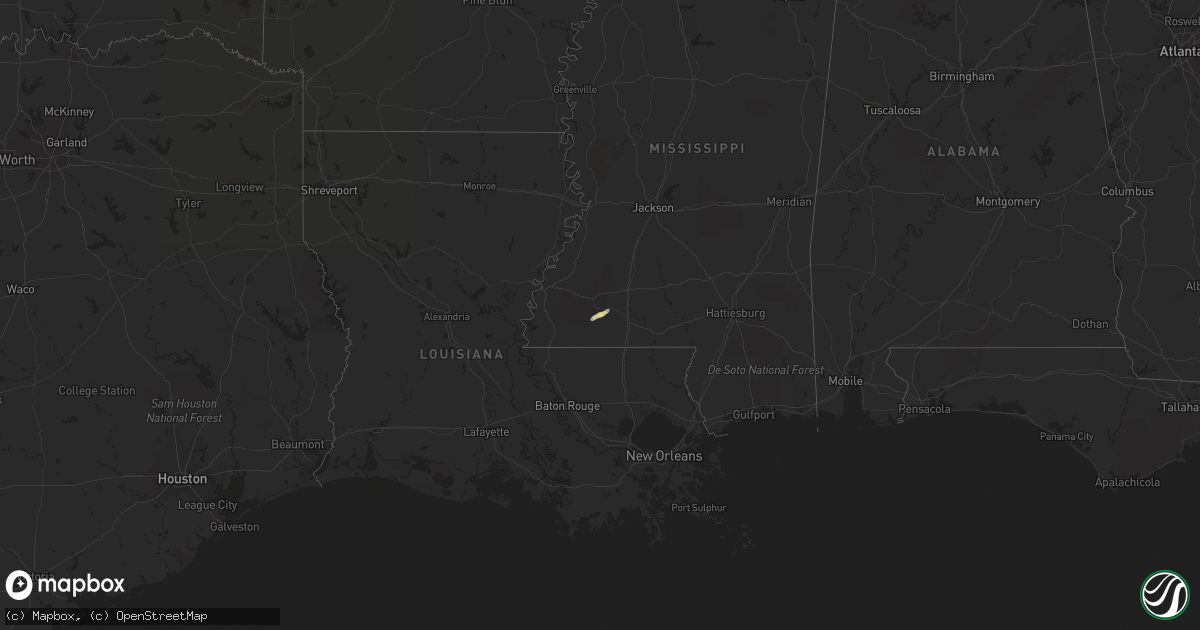 Hail map in Mississippi on February 14, 2016