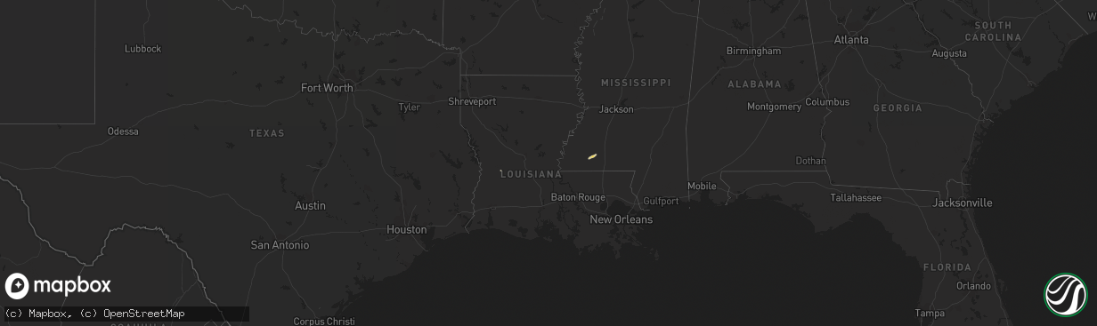 Hail map on February 14, 2016