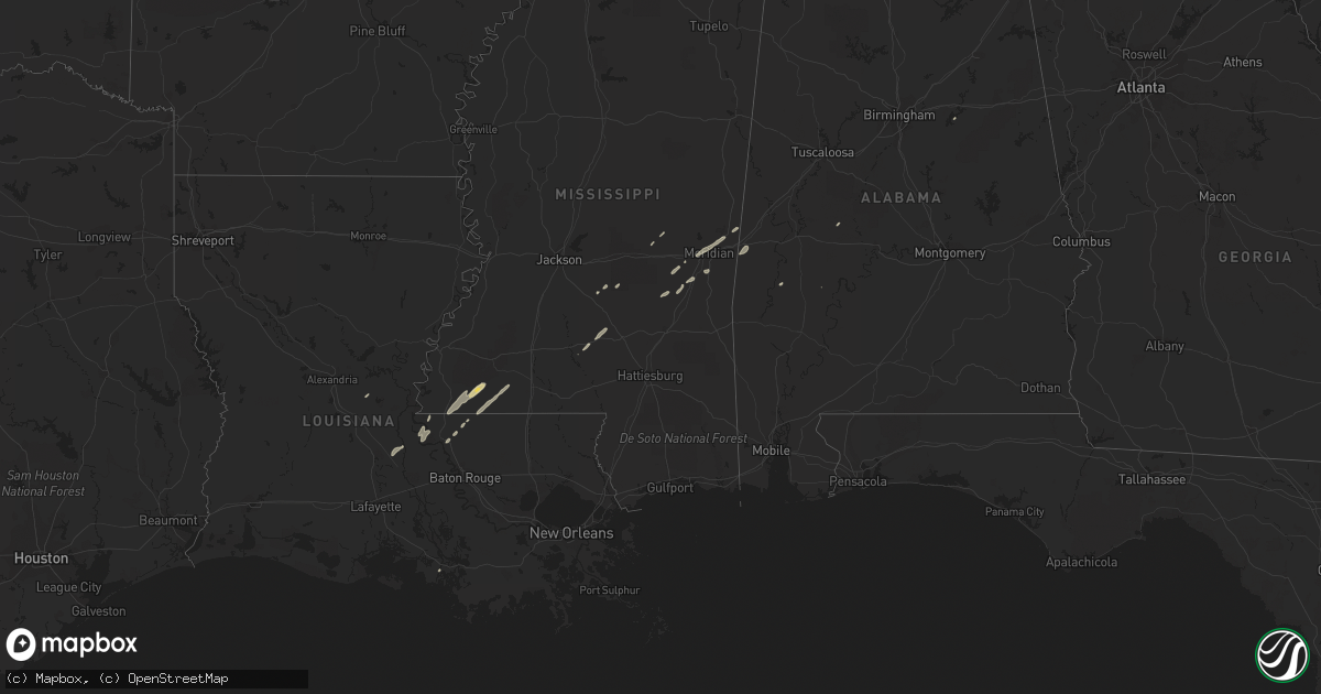 Hail map in Mississippi on February 20, 2019