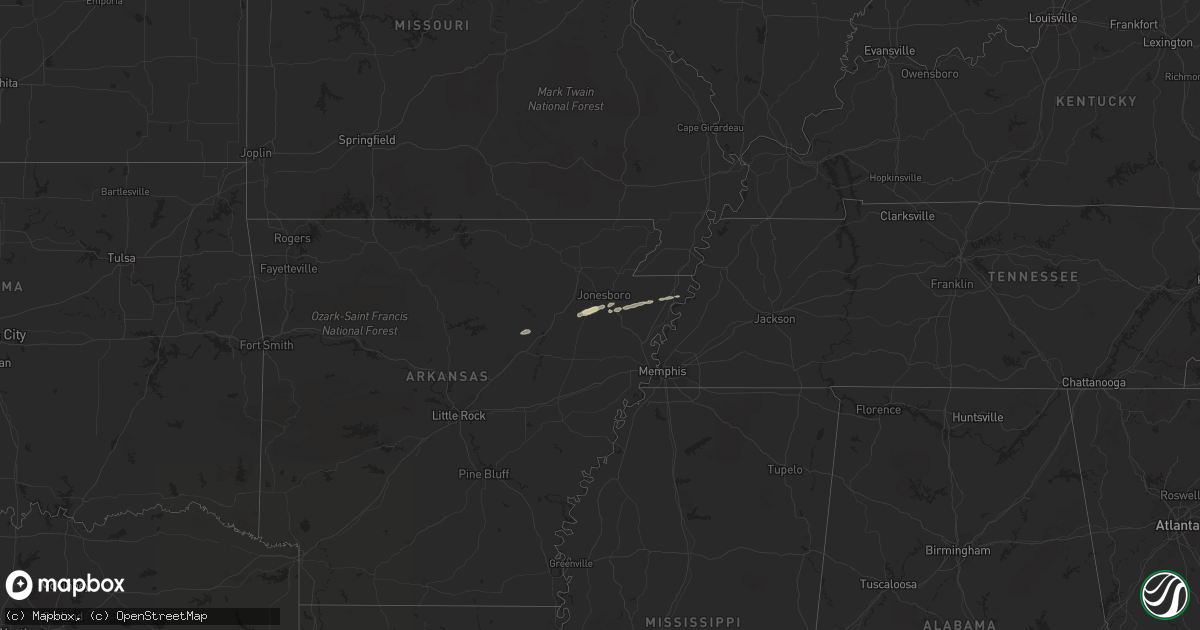 Hail map in Arkansas on February 21, 2012