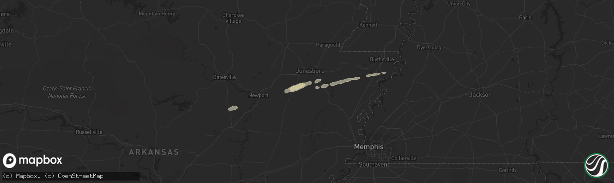 Hail map in Bay, AR on February 21, 2012