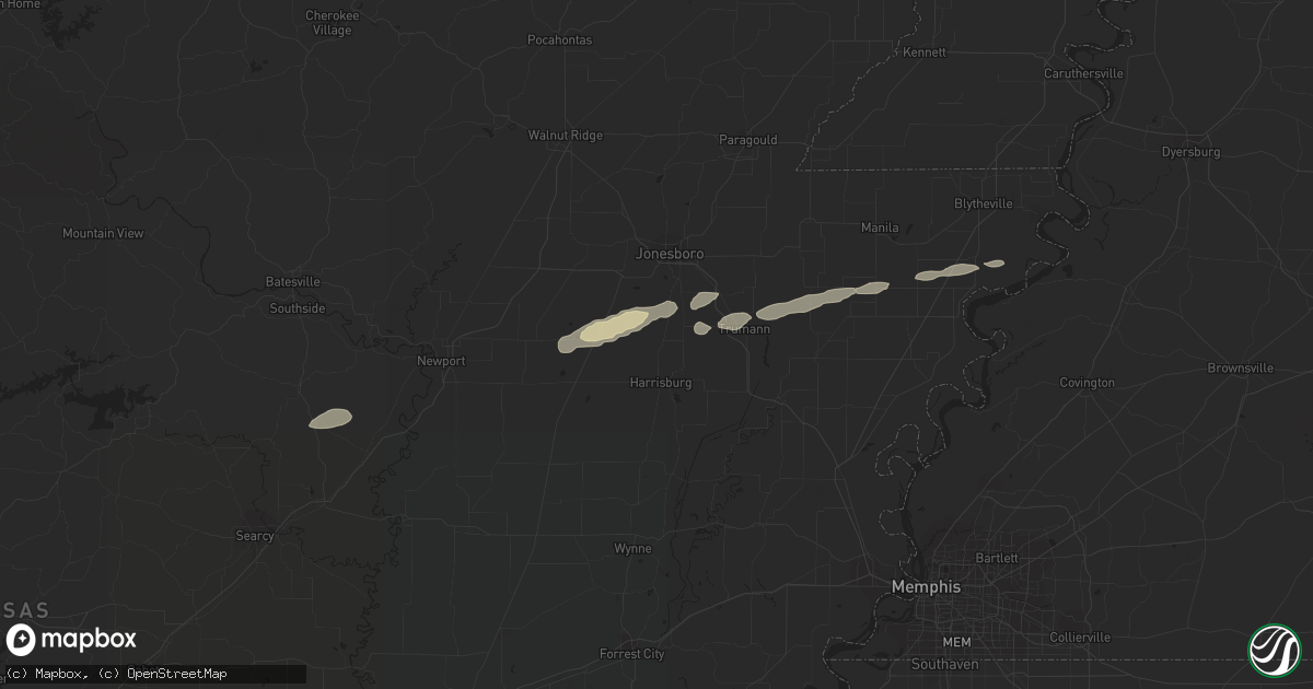 Hail map in Bay, AR on February 21, 2012