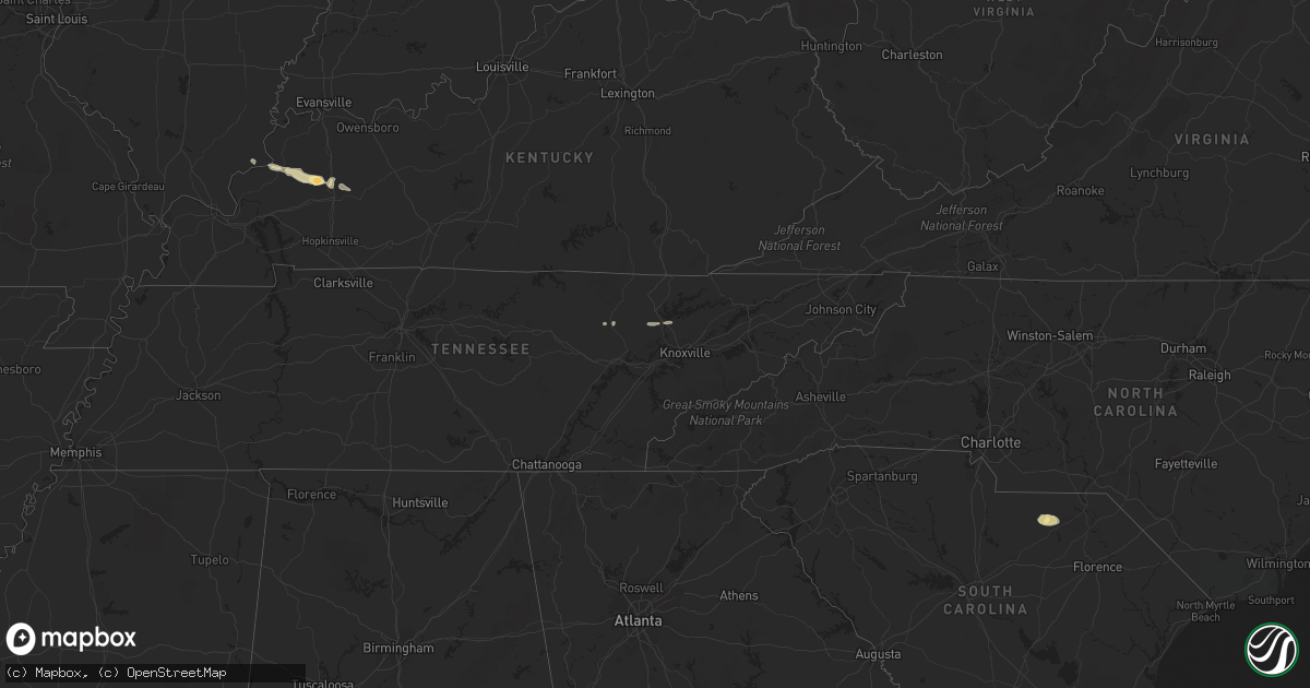 Hail map in Tennessee on February 22, 2012