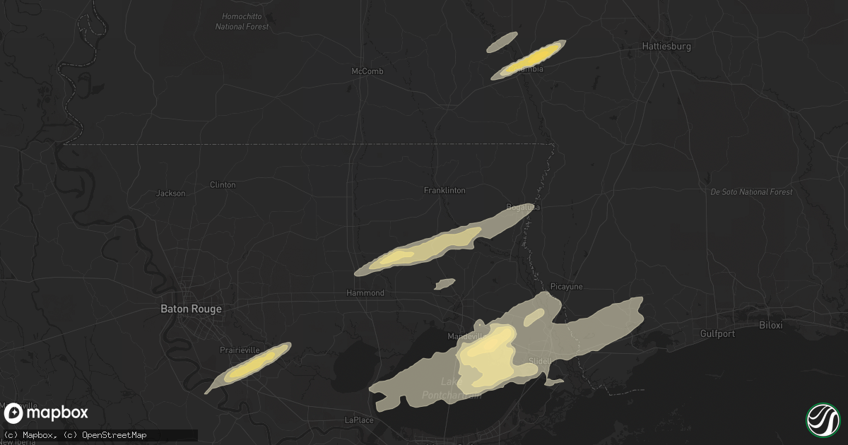 Hail map in Loranger, LA on February 22, 2013