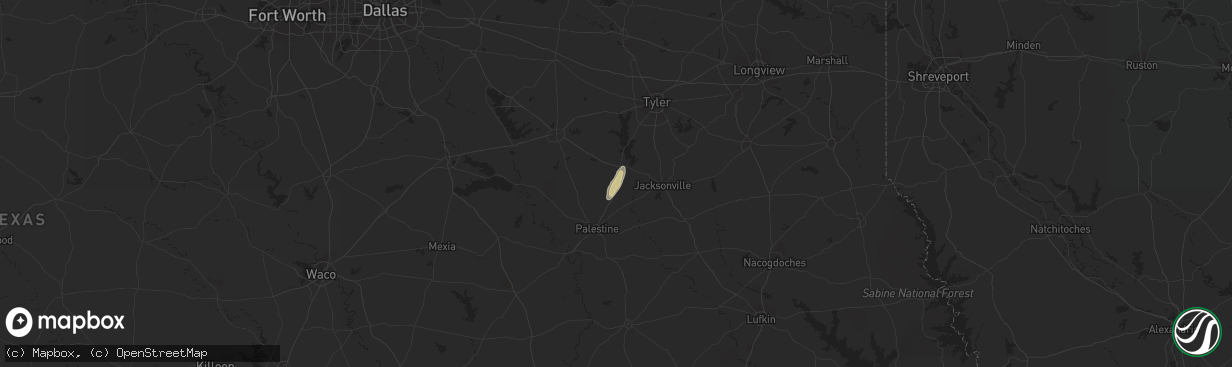 Hail map in Palestine, TX on February 22, 2019