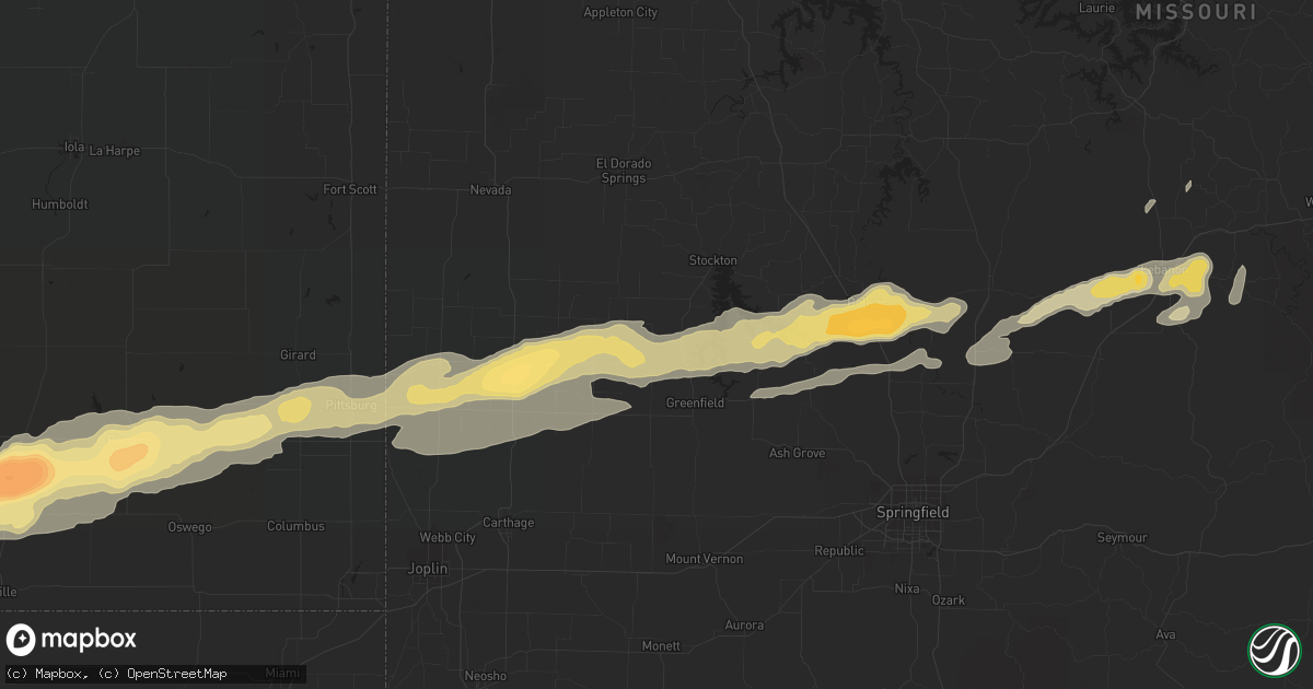 Hail map in Parsons, KS on February 28, 2012