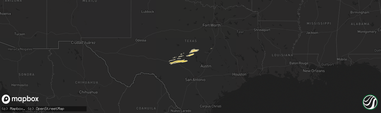 Hail map in Texas on February 28, 2018