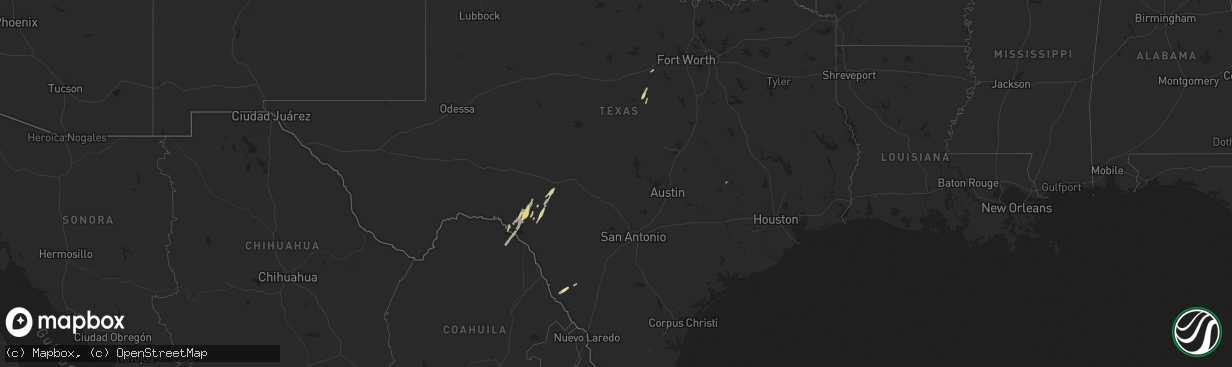 Hail map in Texas on March 10, 2012