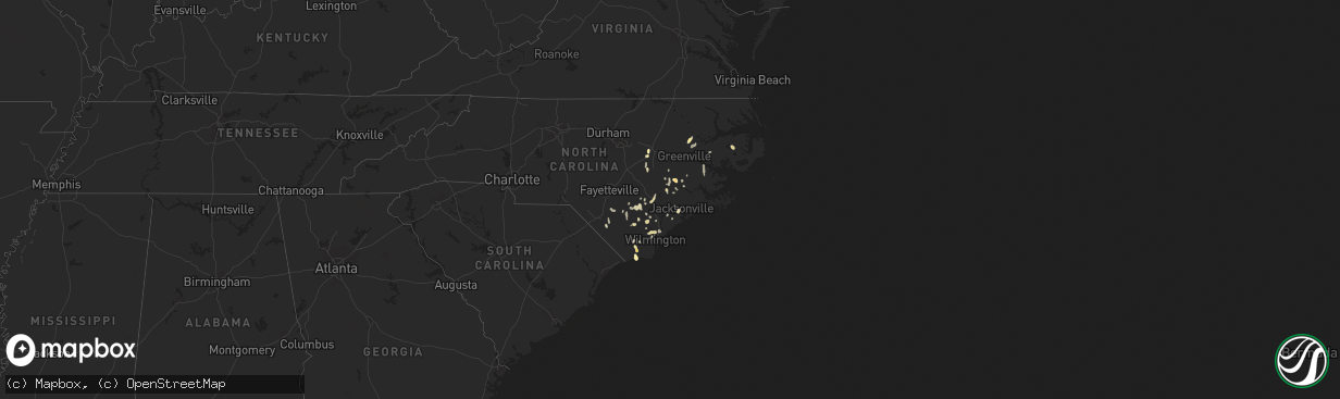 Hail map in North Carolina on March 25, 2012