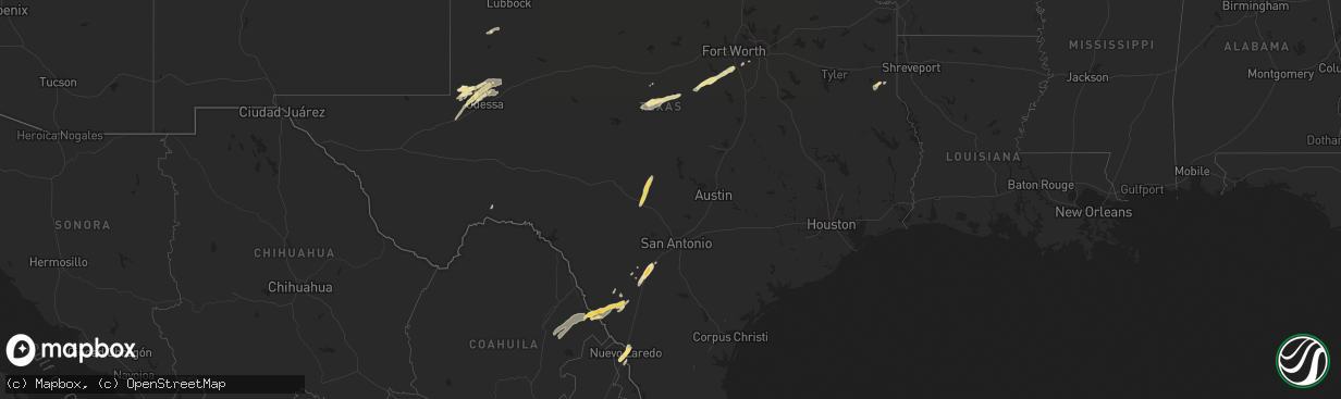 Hail map in Texas on March 27, 2018