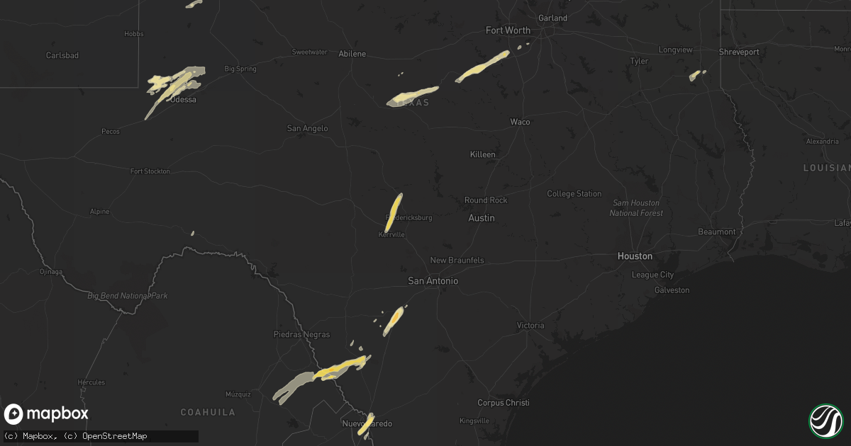 Hail map in Texas on March 27, 2018