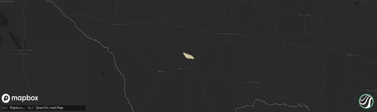 Hail map in Alpine, TX on April 3, 2021