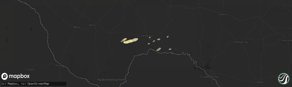 Hail map in Dryden, TX on April 5, 2015