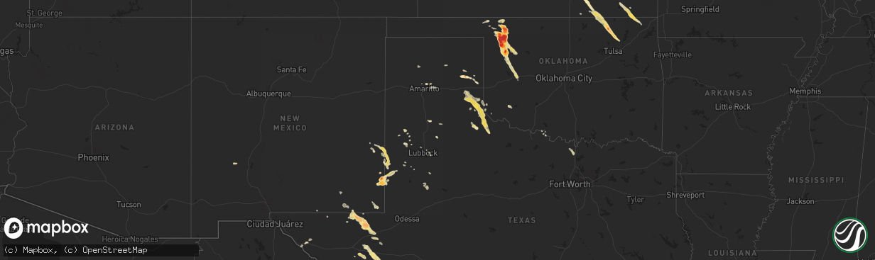 Hail map in Texas on April 9, 2012