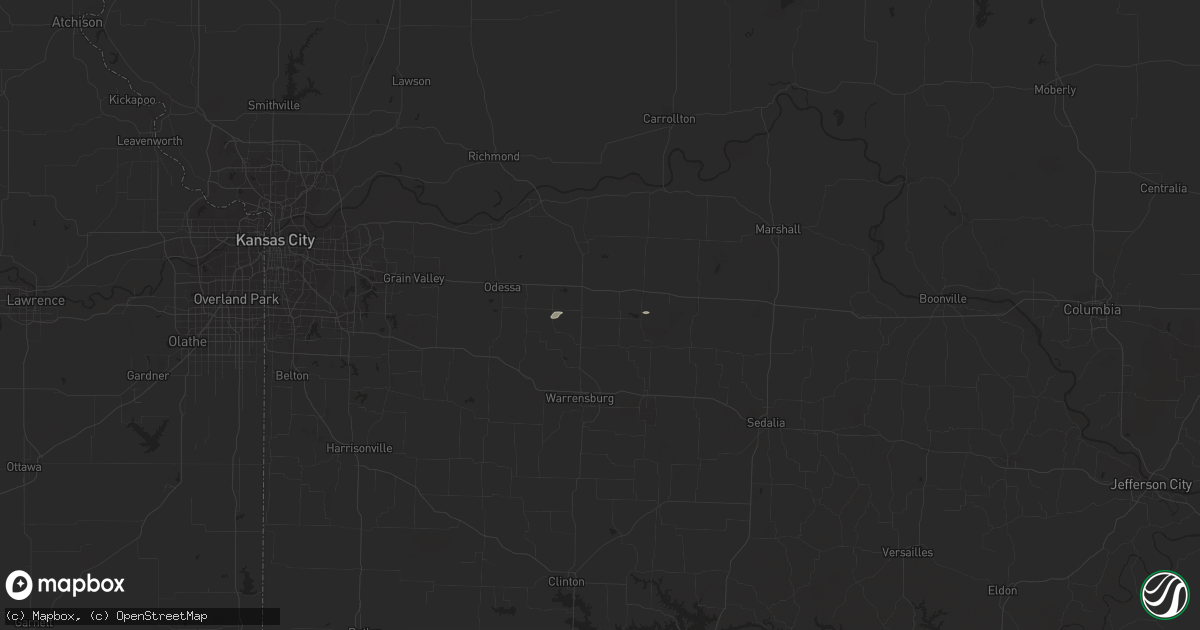 Hail map in Higginsville, MO on April 9, 2016