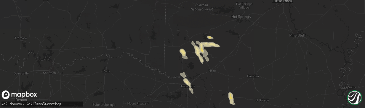 Hail map in Texarkana, TX on April 10, 2012