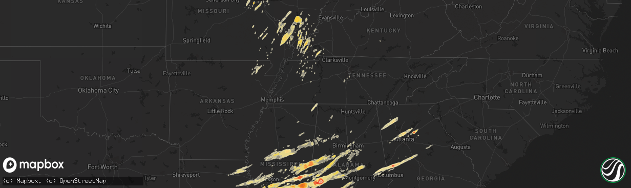 Hail map in Mississippi on April 15, 2011