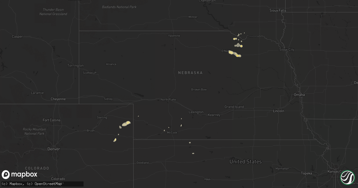 Hail map in Nebraska on April 16, 2019