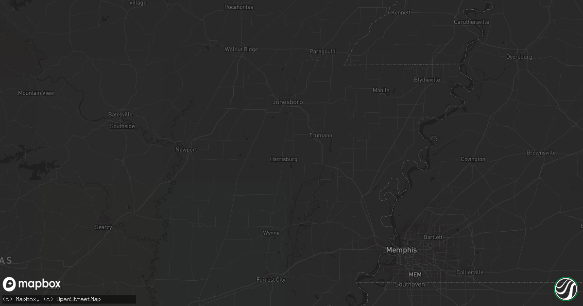 Hail map in Delhi, LA on April 18, 2013