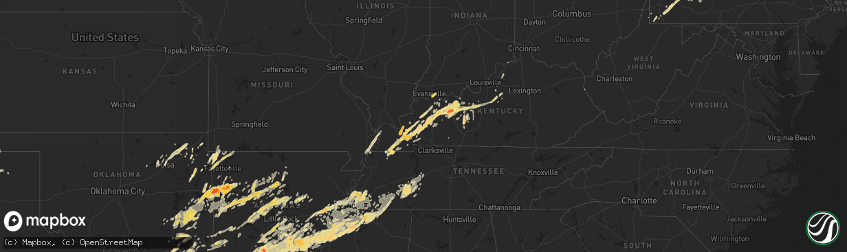 Hail map in Tennessee on April 26, 2011