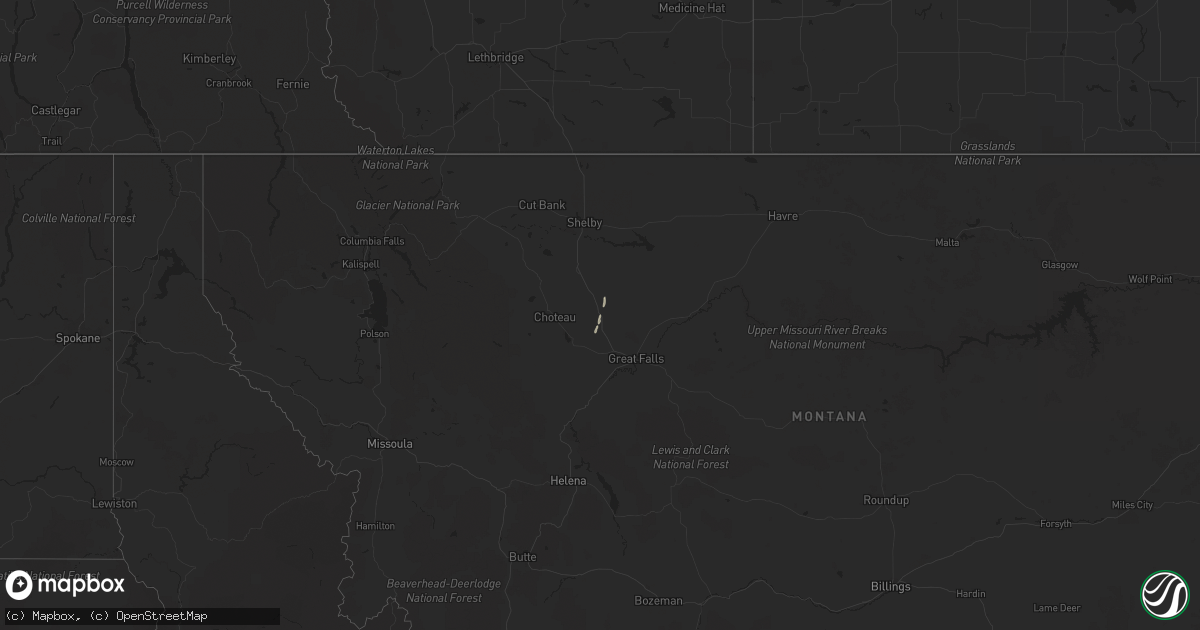 Hail map in Montana on April 28, 2018