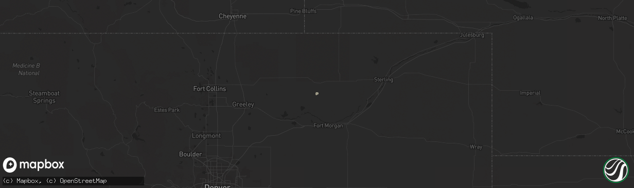 Hail map in Weldona, CO on May 1, 2020