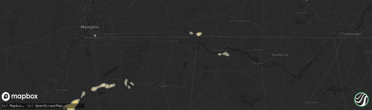 Hail map in Savannah, TN on September 6, 2022