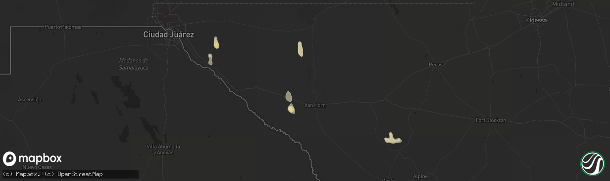 Hail map in Sierra Blanca, TX on September 24, 2015