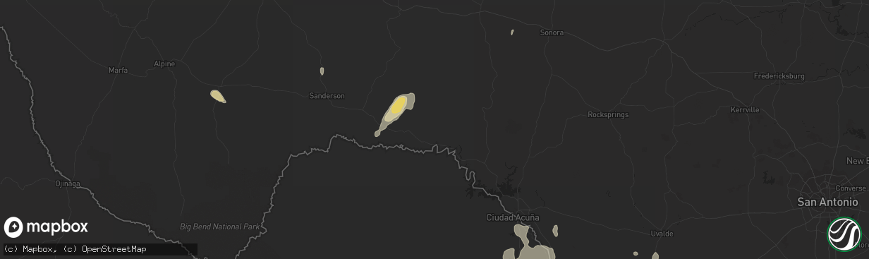 Hail map in Dryden, TX on October 8, 2015