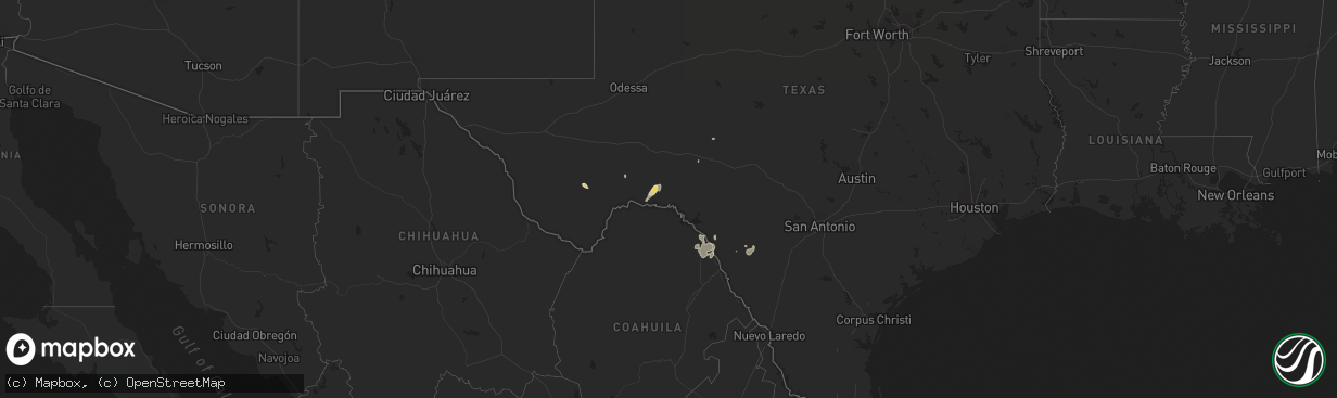 Hail map in Texas on October 8, 2015
