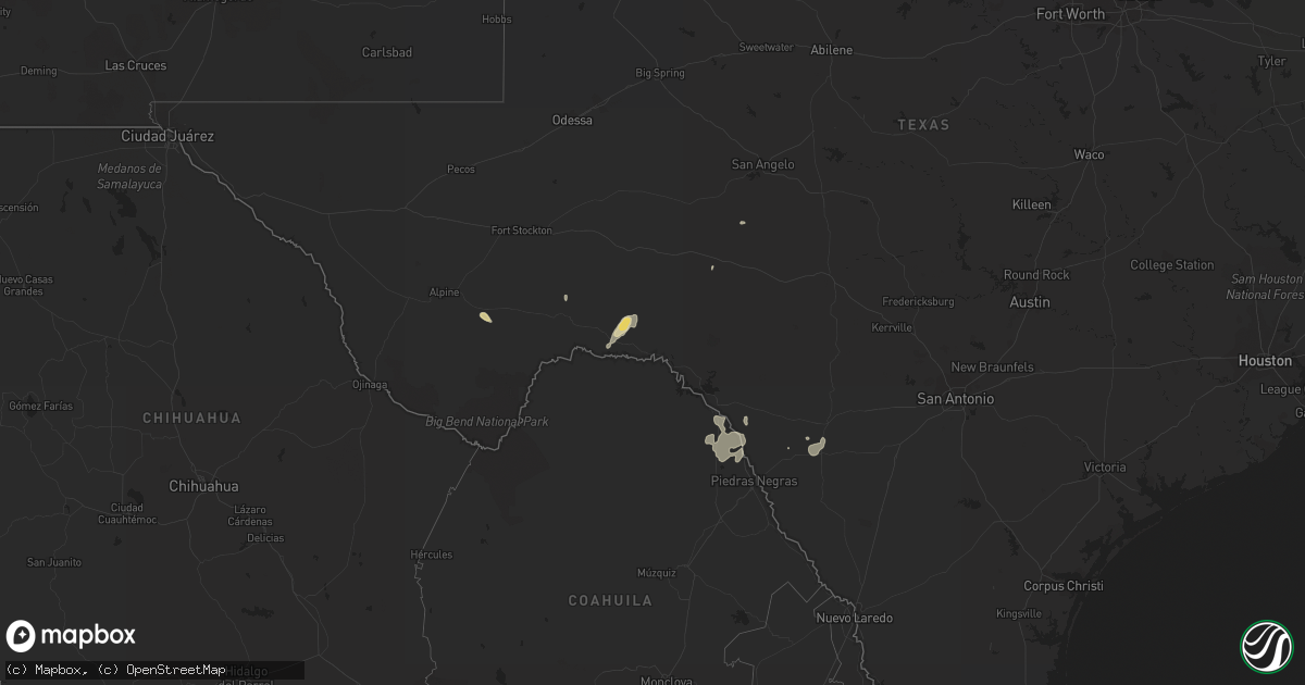 Hail map in Texas on October 8, 2015
