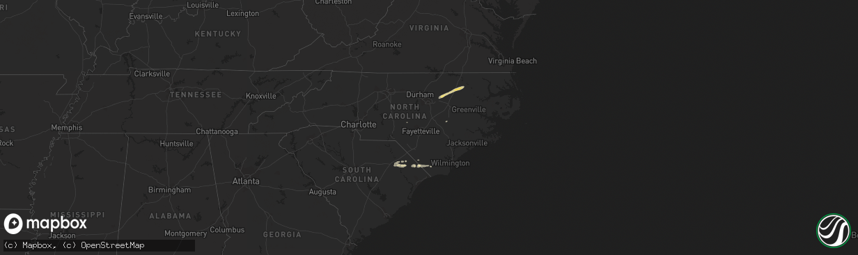 Hail map in North Carolina on October 15, 2012