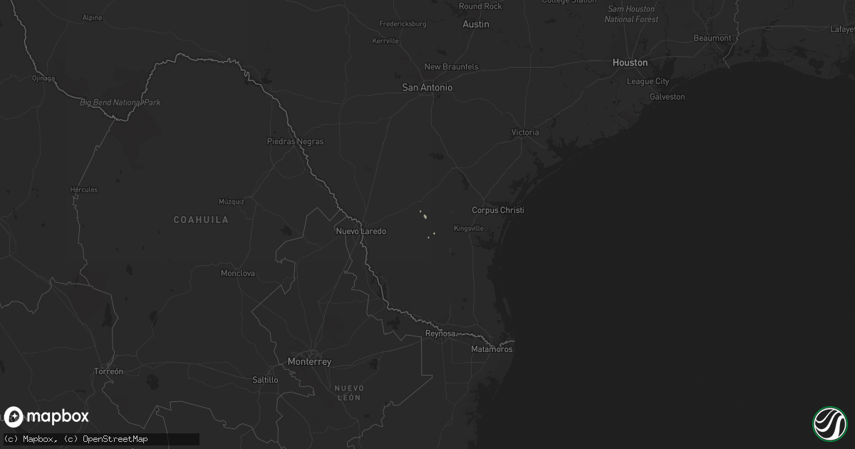 Hail map in Texas on October 15, 2020