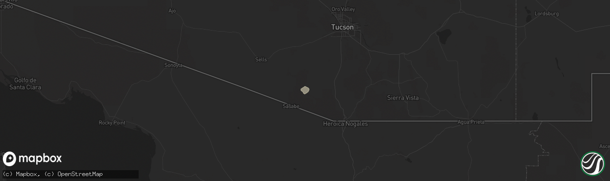 Hail map in Tucson, AZ on October 16, 2015