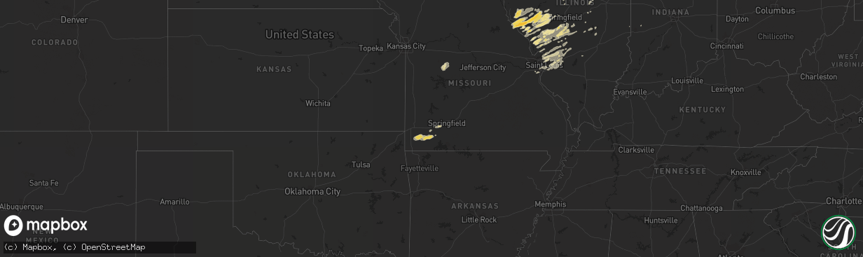 Hail map in Missouri on October 22, 2012