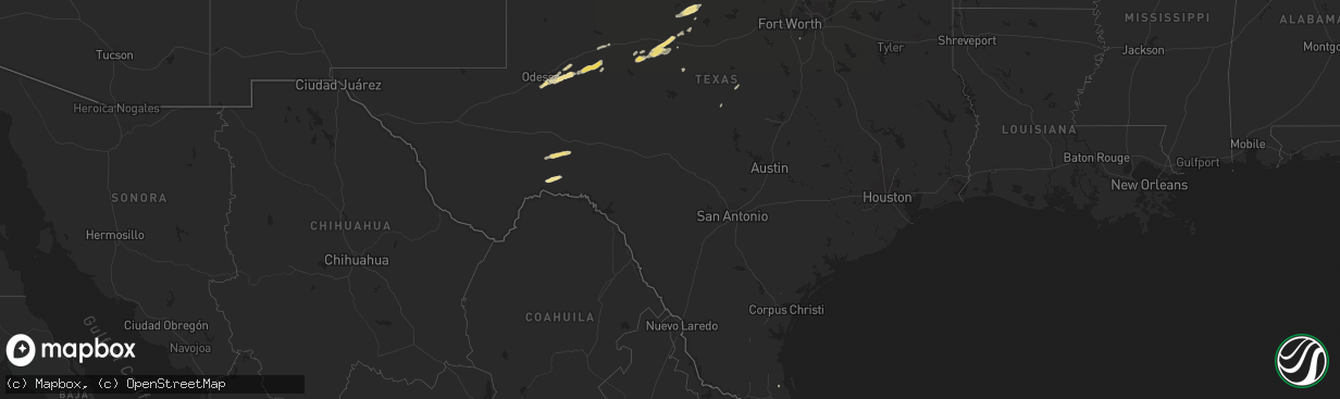 Hail map in Texas on October 22, 2015